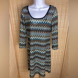 🔷Connected Apparel Zig Zag Print 3/4 Sleeve Dress Size 8